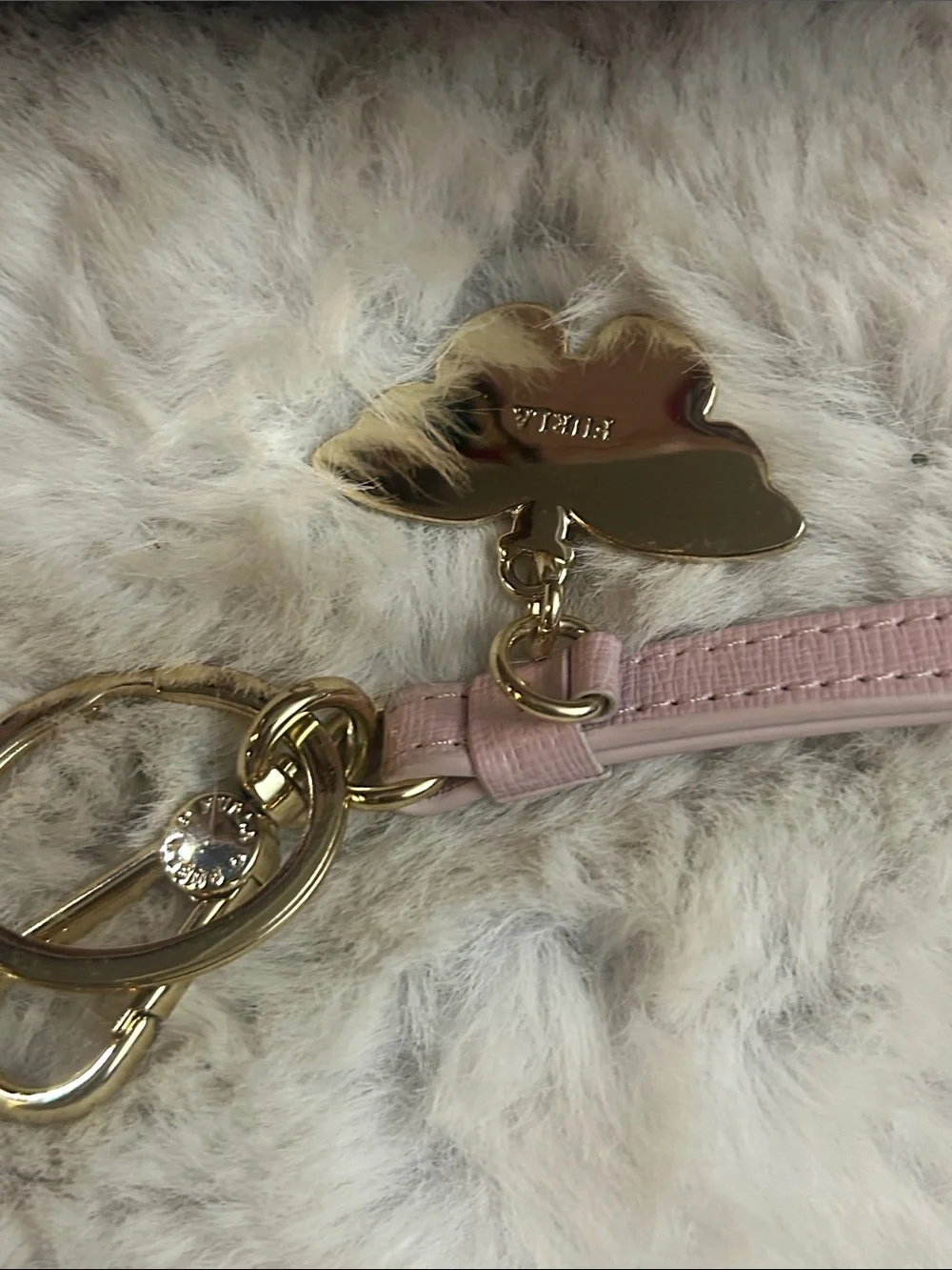 Furla Seasonal pink sticker print canvas clutch, cosmetic bag with mirror/strap